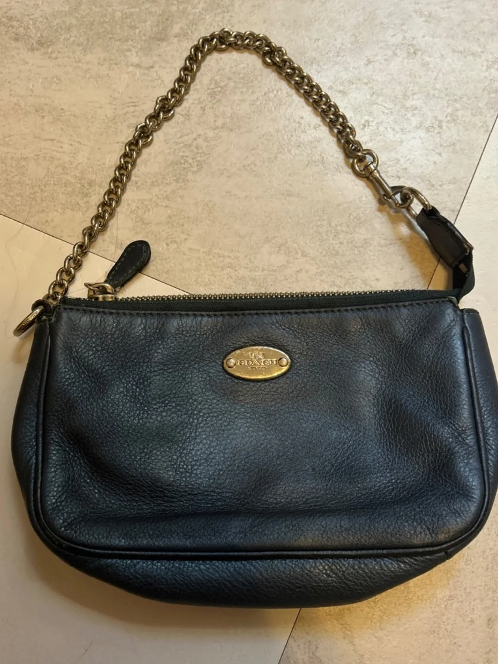 Coach Pebble Leather Wristlet F53340 Metallic Blue